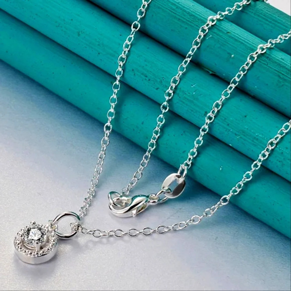 Solitaire Pave Diamond Pendant Necklace |‎ 18k Gold Plated - Picture 8 of 15